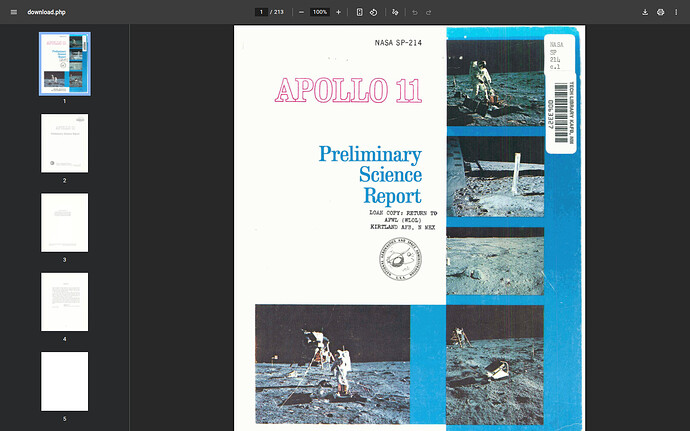 A NASA report in the browser's PDF viewer