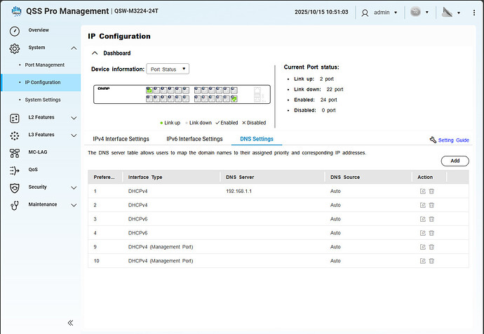 QSW-3224-24T DHCP DNS