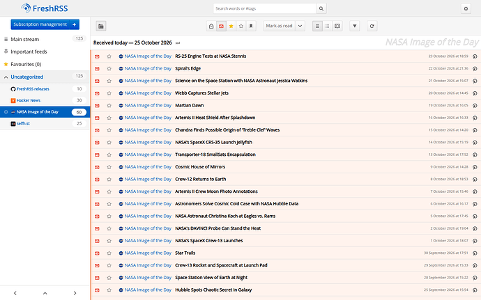 Article list in FreshRSS