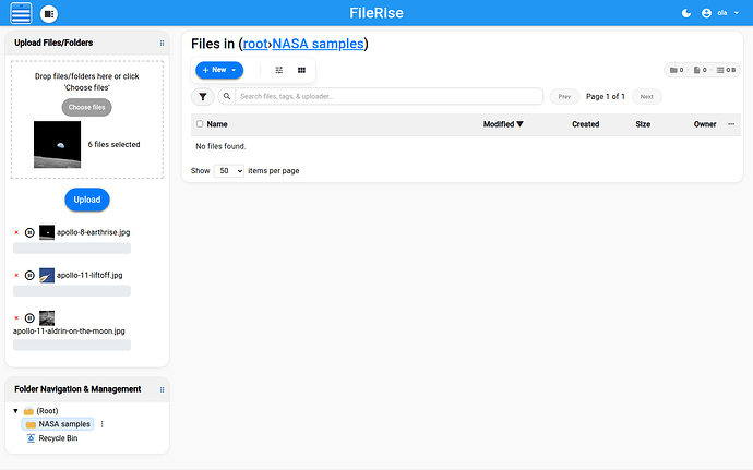 Uploading files to FileRise