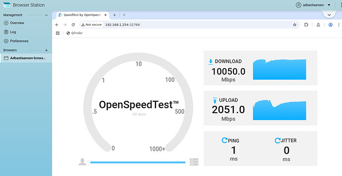 openspeedtest  container via webbrowser