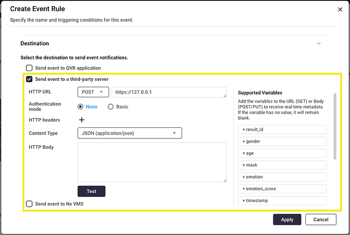 Send detection variables to your system through Event URL.