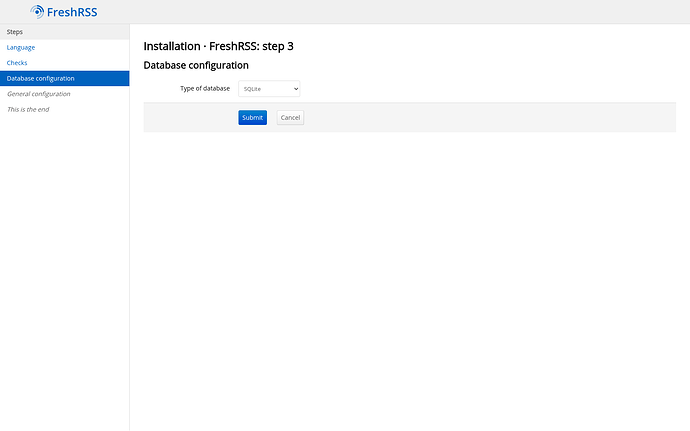 SQLite configuration in the FreshRSS installer