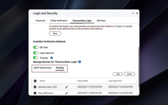 Passkey settings