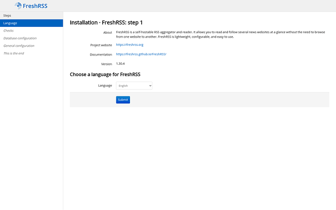 Language selection in the FreshRSS installer