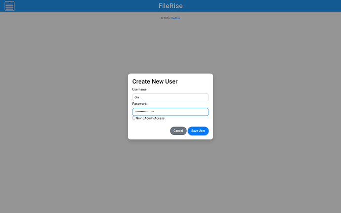 Creating the FileRise administrator account