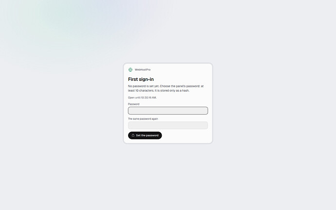 Setting the password at WebHostPro's first sign-in