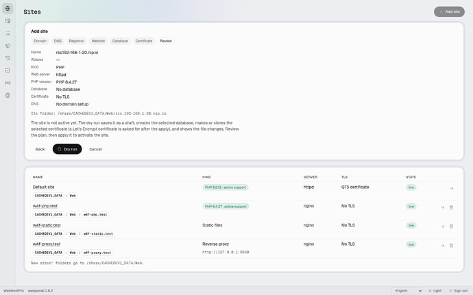 Review of the new site's settings