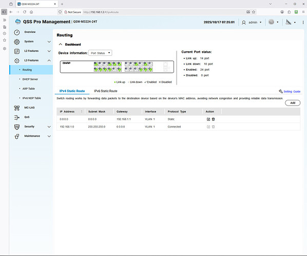 QSW-m3224-24T static routing