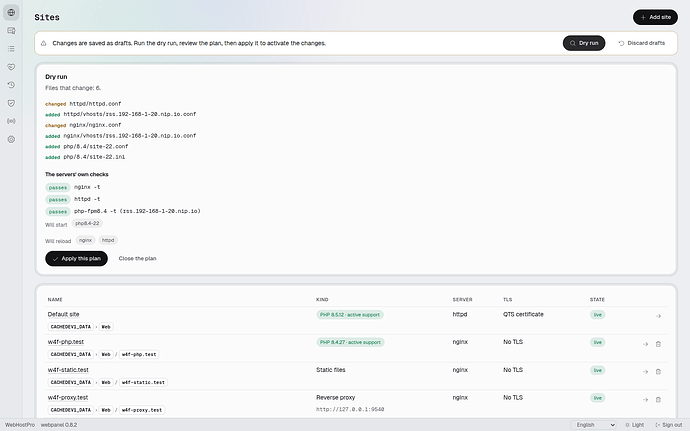 Dry run showing the files and configuration checks