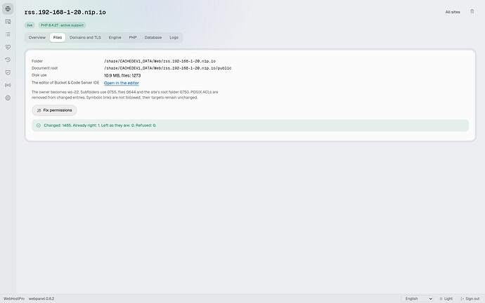 Summary of the permission repair for the site's files